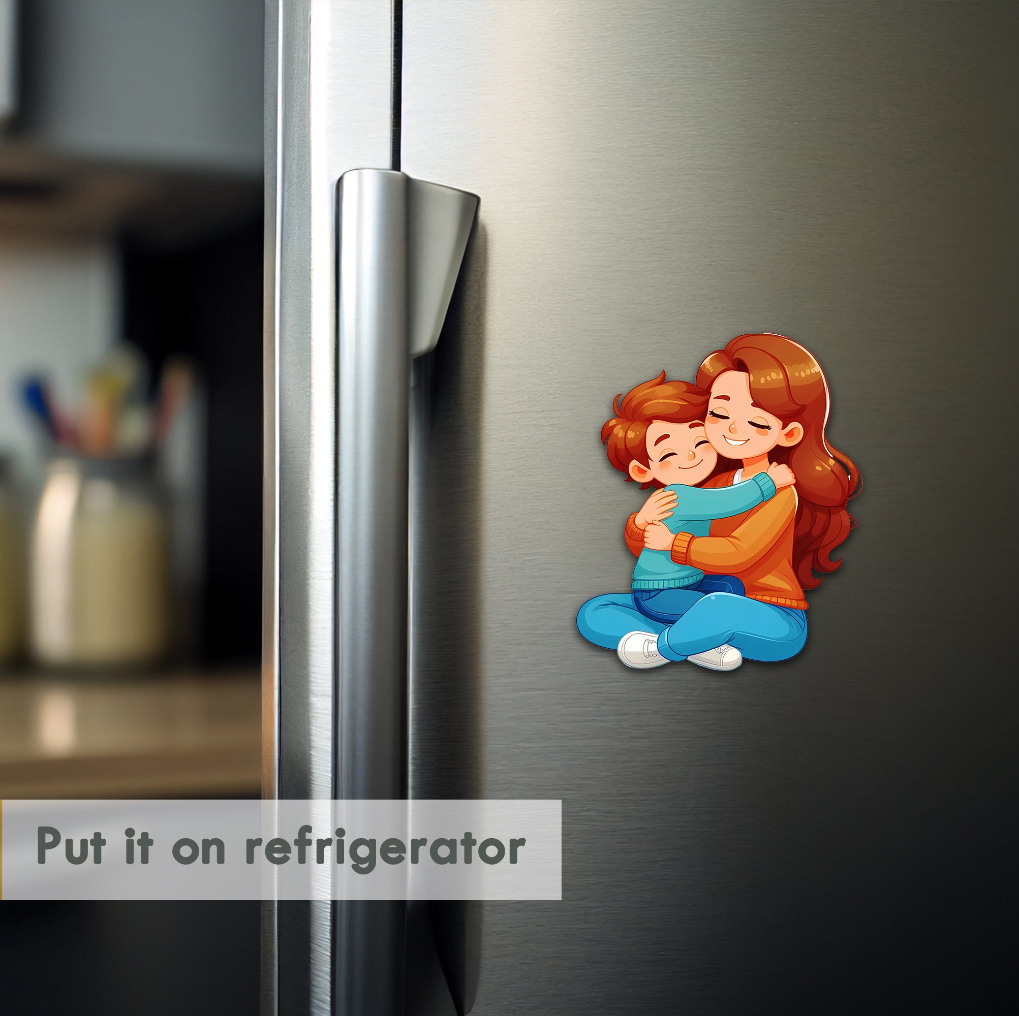 Wooden Fridge Magnet - Mother and Loving Son